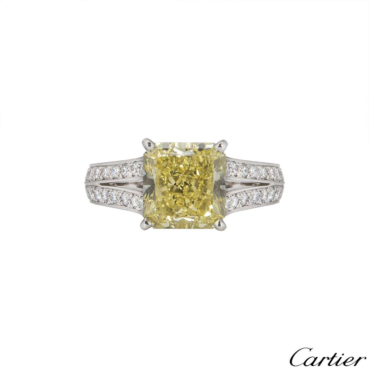 Cartier Platinum Fancy Intense Yellow Diamond Adele Ring 3.90ct
